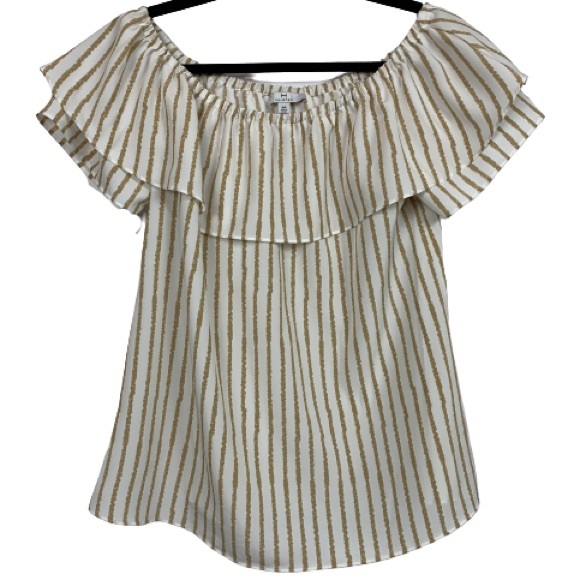 H by Halston Tops - H by Halston Off The Shoulder Striped Ruffle Top